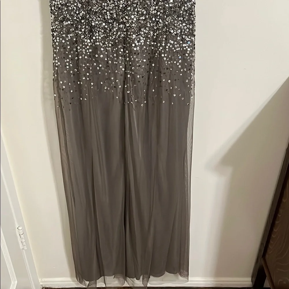 Adrianna Papell Silver Sequin Long Sleeve Mesh Dress - Picture 7 of 8